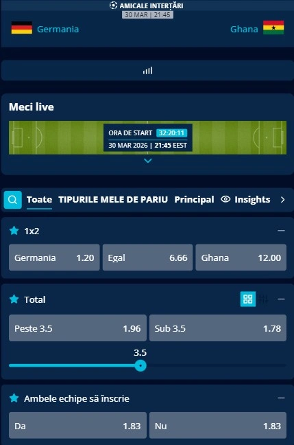 Cote pariuri Germania vs Ghana
