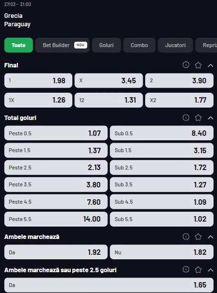 Cote pariuri Grecia vs Paraguay