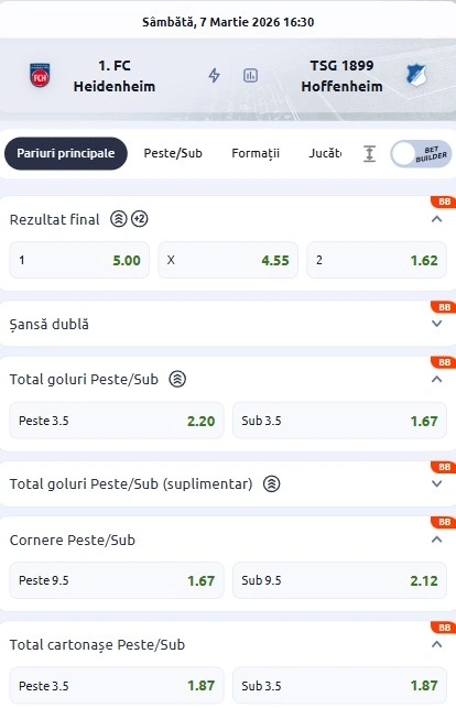Cote pariuri Heidenheim - Hoffenheim