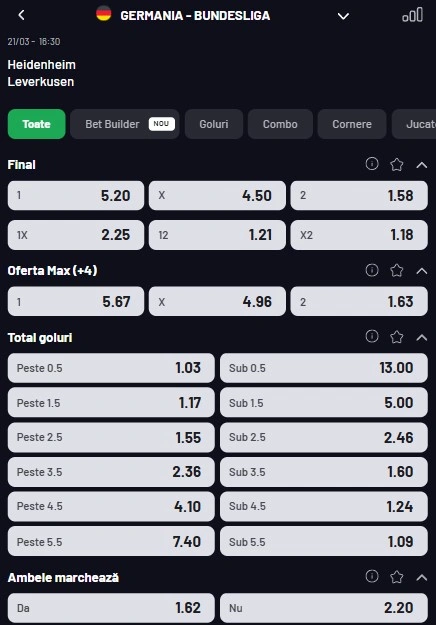 Cote pariuri Heidenheim - Leverkusen
