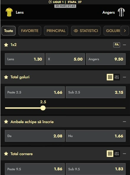 Cote pariuri Lens vs Angers