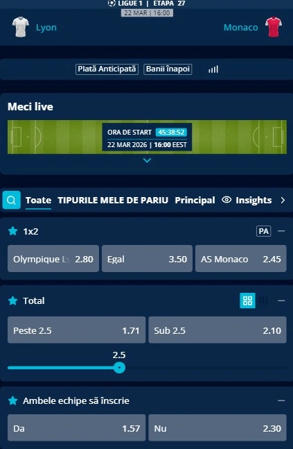 Cote pariuri Lyon vs AS Monaco