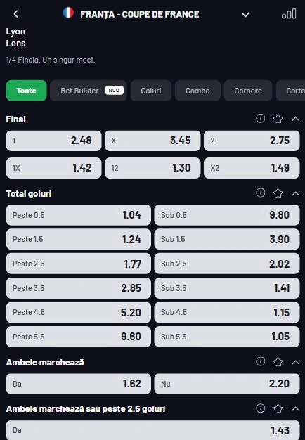 Cote pariuri Lyon vs Lens