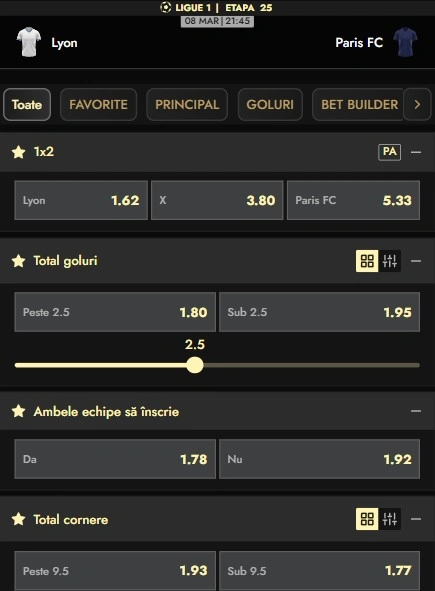 Cote pariuri Lyon vs Paris FC