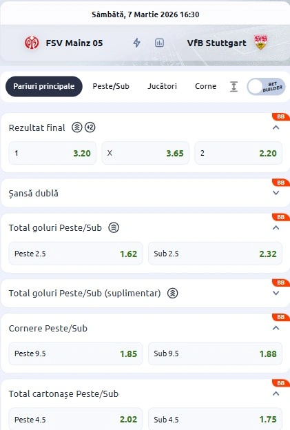 Cote pariuri Mainz vs Stuttgart