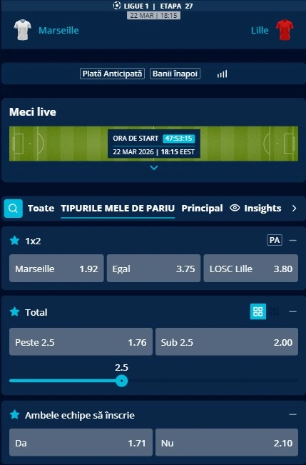 Cote pariuri Marseille - Lille