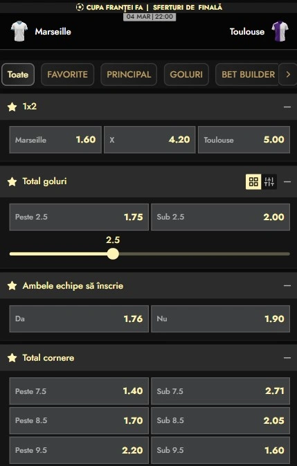 Cote pariuri Marseille - Toulouse