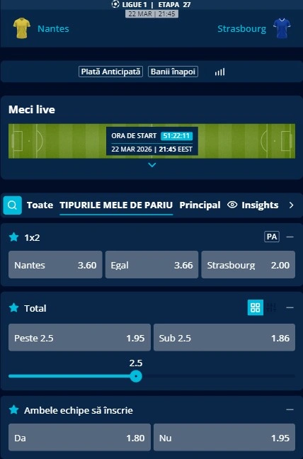 Cote pariuri Nantes - Strasbourg