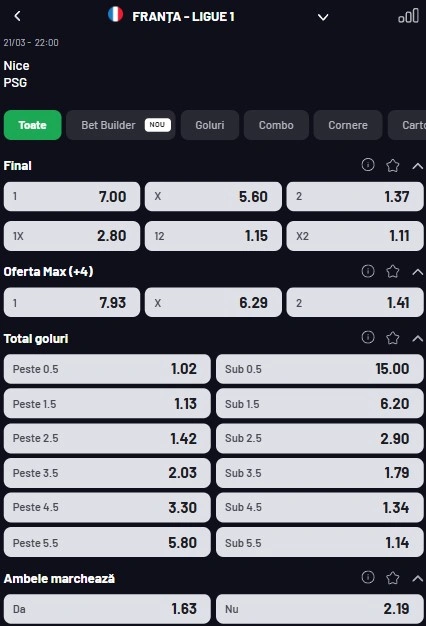 Cote pariuri Nice - PSG