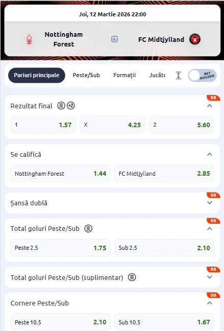 Cote pariuri Nottingham Forest - Midtjylland