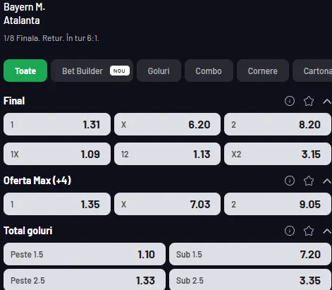Oferta de cote la pariuri în Bayern - Atalanta la Maxbet
