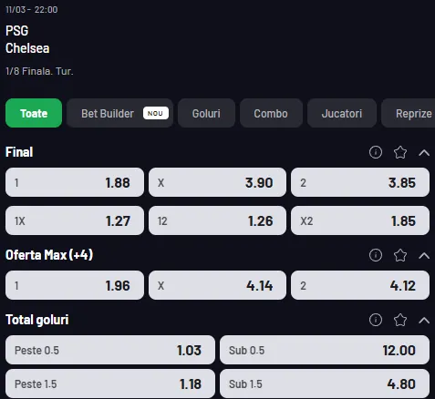Oferta de cote pariuri în PSG - Chelsea la Maxbet