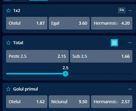 Oferta de cote pariuri Oțelul Galați - Hermannstadt la Mr Bit