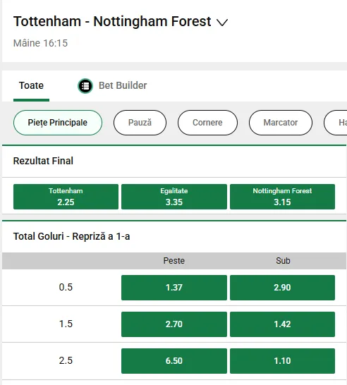 Oferta de cote pariuri Tottenham - Nottingham la Unibet