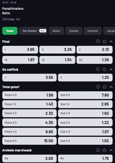 Cote pariuri Panathinaikos - Betis