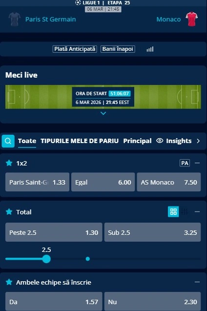 Cote pariuri PSG vs AS Monaco