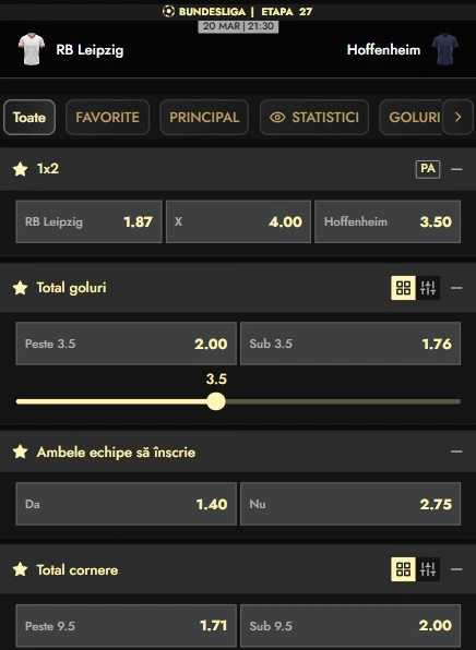 Cote pariuri RB Leipzig - Hoffenheim