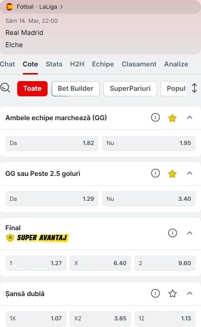 Cote pariuri Real Madrid vs Elche