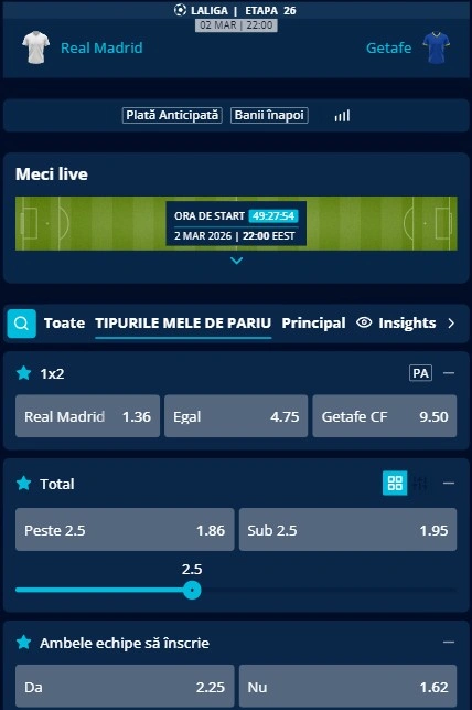 Cote pariuri Real Madrid vs Getafe