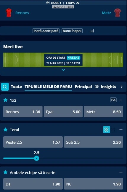 Cote pariuri Rennes vs Metz
