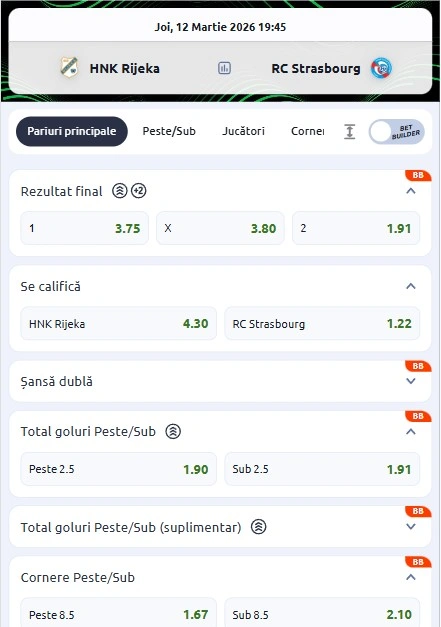 Cote pariuri Rijeka - Strasbourg