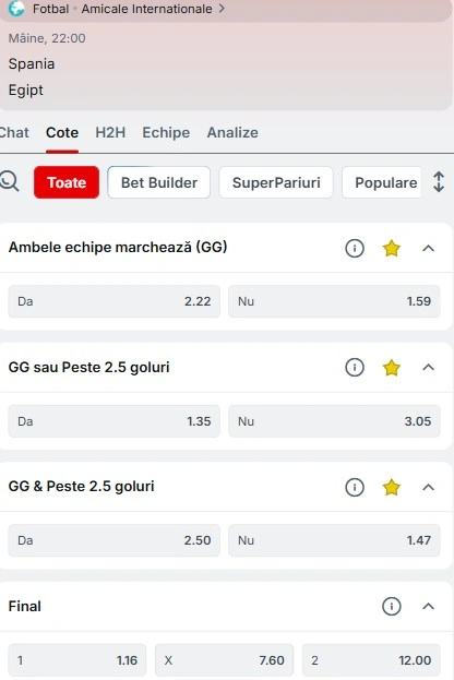 Cote pariuri Spania vs Egipt