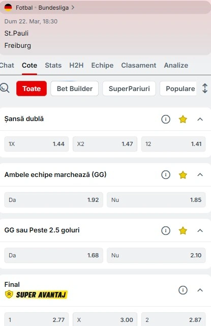 Cote pariuri St Pauli - Freiburg