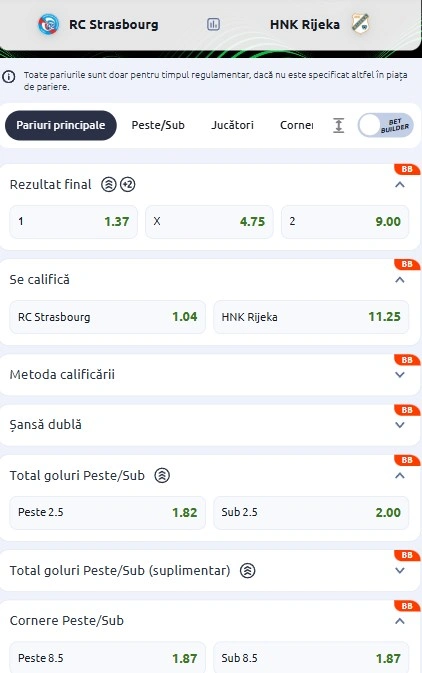 Cote pariuri Strasbourg - Rijeka