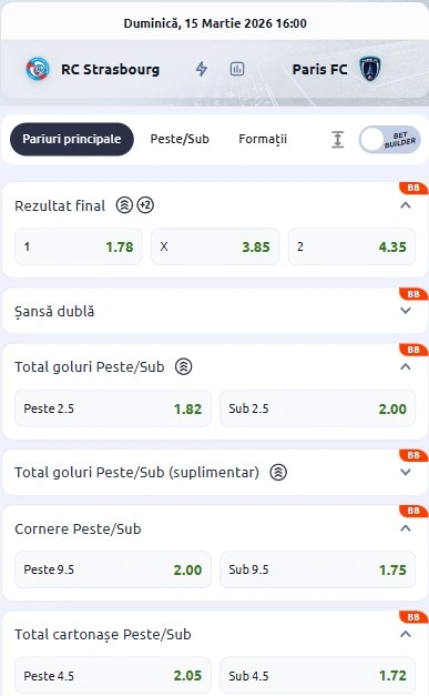 Cote pariuri Strasbourg vs Paris FC