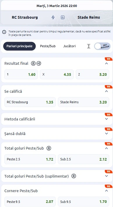 Cote pariuri Strasbourg vs Reims