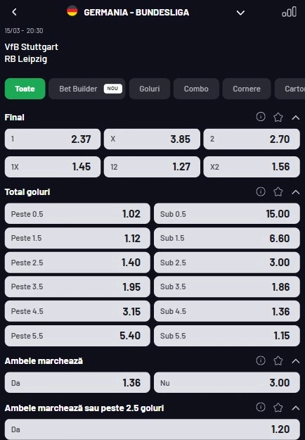 Cote pariuri Stuttgart vs RB Leipzig