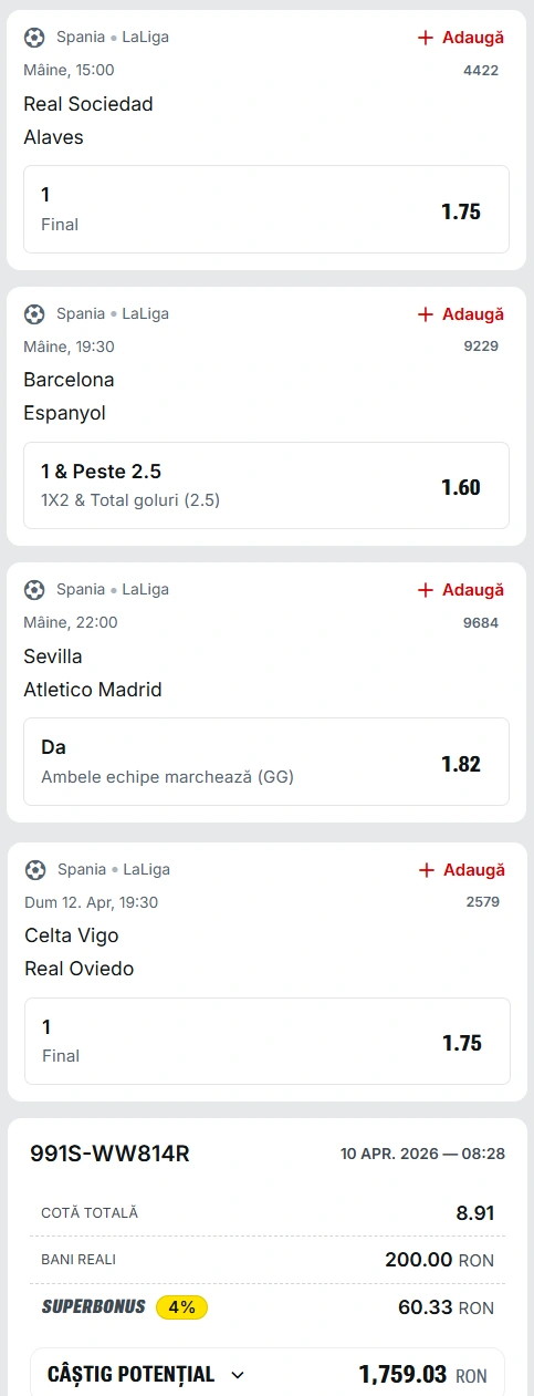 Biletul Etapei 31 din LaLiga