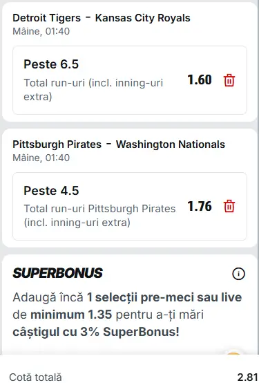 Biletul zilei baseball 15 Aprilie 2026