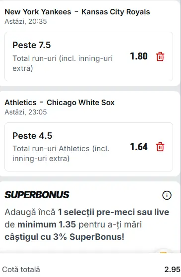 Biletul zilei baseball 18 Aprilie 2026