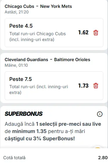 Biletul zilei baseball 18.04.2026