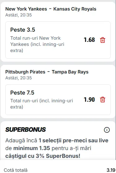 Biletul zilei baseball 20 Aprilie 2026