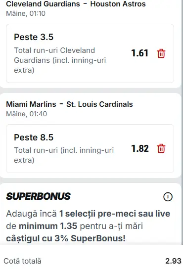 Biletul zilei baseball 22 aprilie 2026