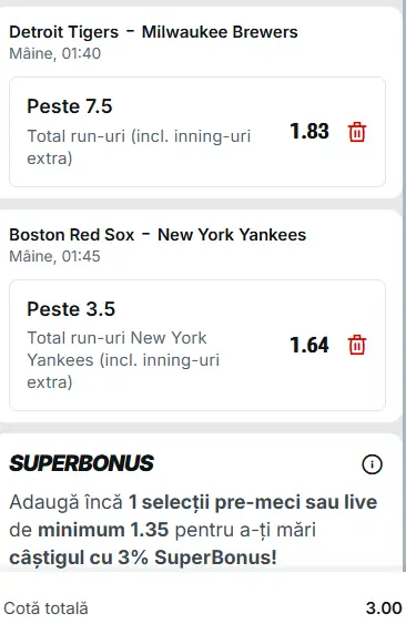 Biletul zilei baseball 23 aprilie 2026