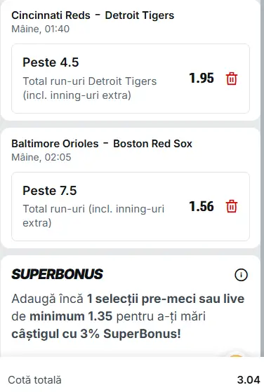 Biletul zilei baseball 25 aprilie 2026