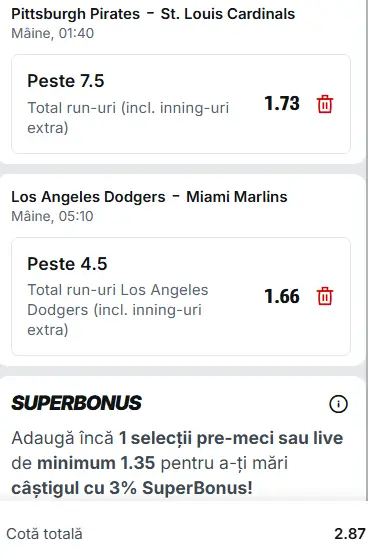 Biletul zilei baseball 28.04.2026