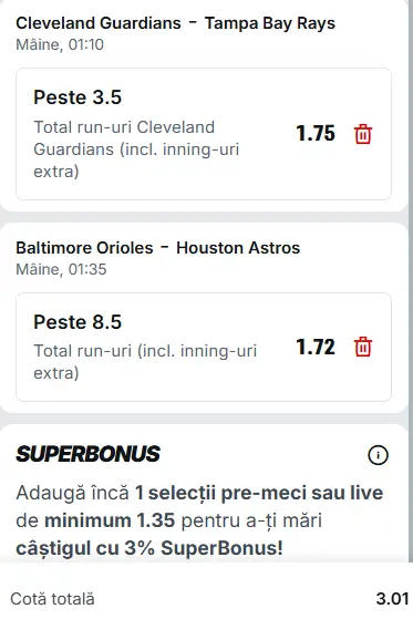 Biletul zilei baseball 29 aprilie 2026