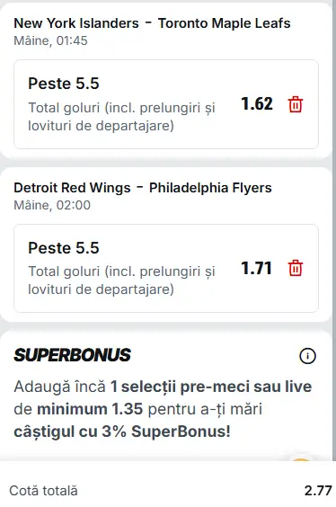 Biletul zilei hochei 10 Aprilie 2026