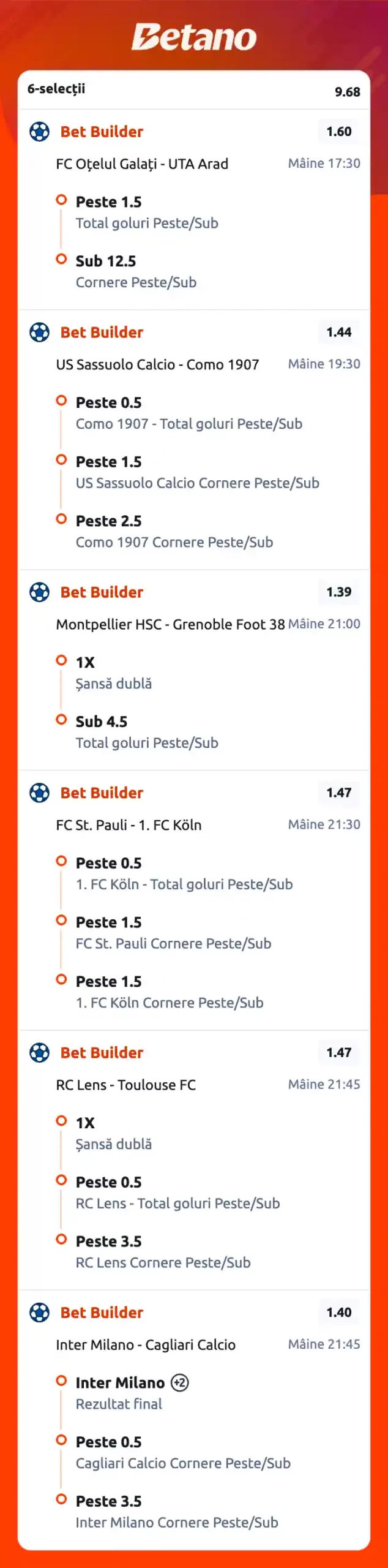 Biletul zilei la Betano pe 6 ponturi din fotbal, 17 aprilie 2026