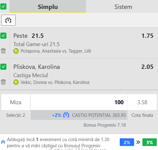 Biletul zilei tenis 10 aprilie 2026