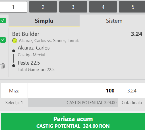 Biletul zilei tenis 12 aprilie 2026