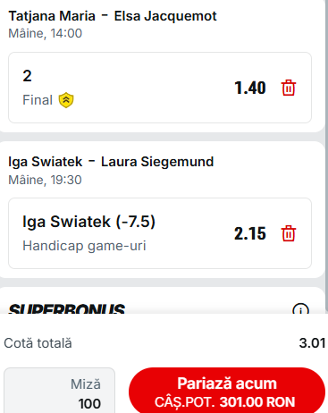 Biletul zilei tenis 15 aprilie 2026