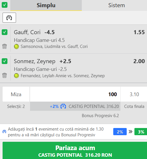 Biletul zilei tenis 16 aprilie 2026