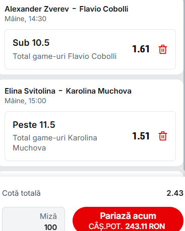 Biletul zilei tenis 18 aprilie 2026