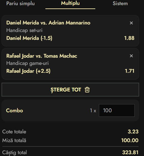 Biletul zilei tenis 2 aprilie 2026