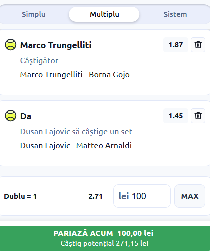 Biletul zilei tenis 20 aprilie 2026